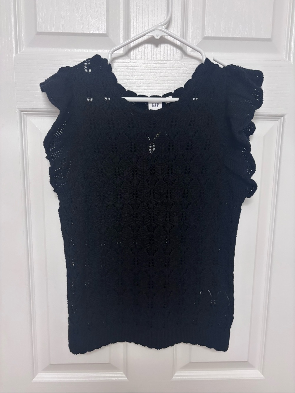 GAP Black Crochet Flutter Sleeve Top